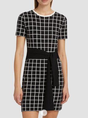 NWT TOCCIN Presley Black White Windowpane Tie Waist Dress L